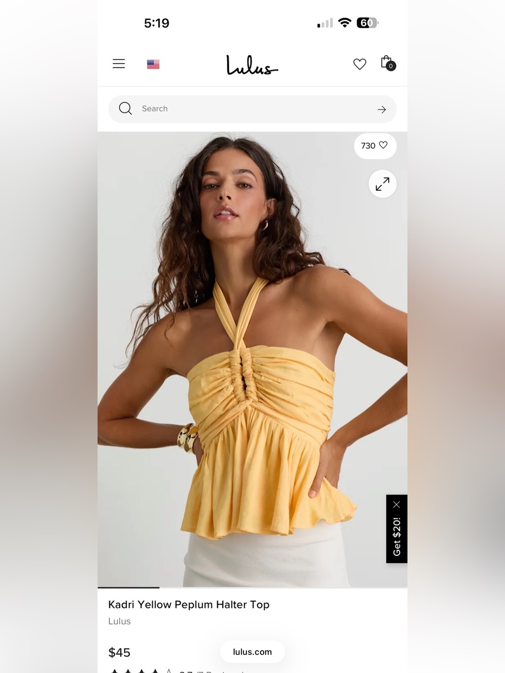Lulu's Yellow Ruched Peplum Halter Camisole